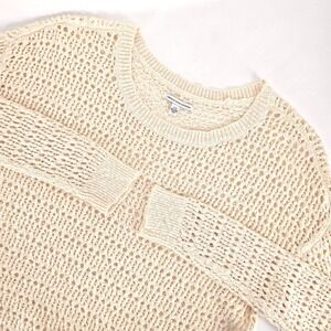 American Eagle Lagenlook Sweater Women L Open Knit Cream Pullover Cotton Coastal